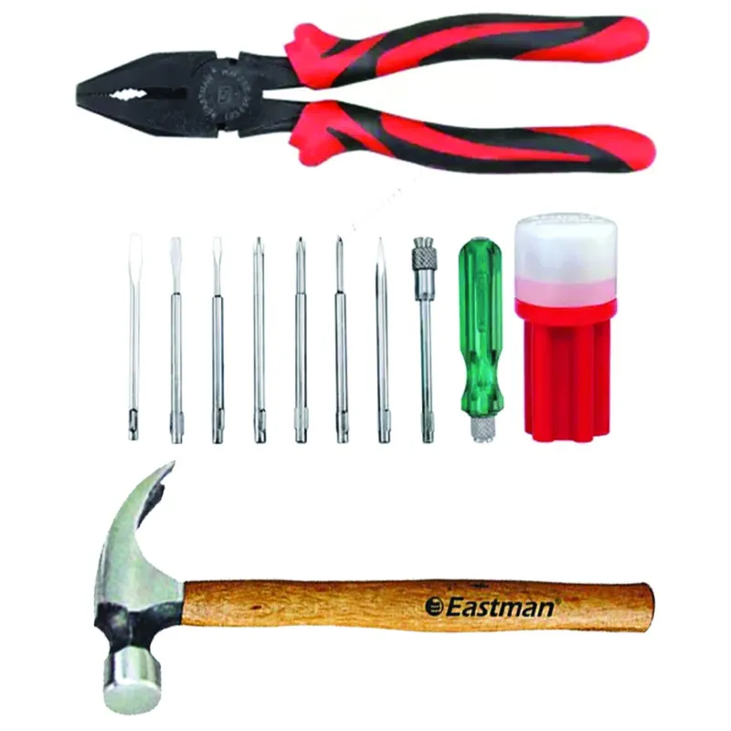 Eastman Hand Tools Combo Pack : 200 mm Combination Plier (E-2020),500 Gms Claw Hammer (E-2061) & 8 Pcs Screw Drivers  Kit (E-2101A)